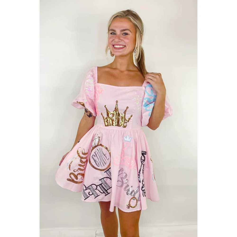 Pink 'Bride' Puff Sleeve Mini Dress - Picture 7 of 16